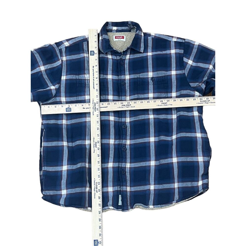 Wrangler Mens Blue Plaid Sherpa Lined Flannel Shirt Jacket XL Heavy Shacket - Picture 6 of 11